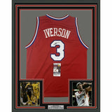 FRAMED Autographed/Signed ALLEN IVERSON 33x42 76ers Sixers Red Jersey JSA COA