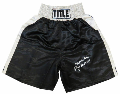 Ray Mercer Signed Title Black With Silver Waist Boxing Trunks w/Merciless - SS