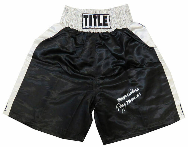 Ray Mercer Signed Title Black With Silver Waist Boxing Trunks w/Merciless - SS