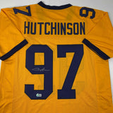 Autographed/Signed Aidan Hutchinson Michigan Yellow College Jersey Beckett COA