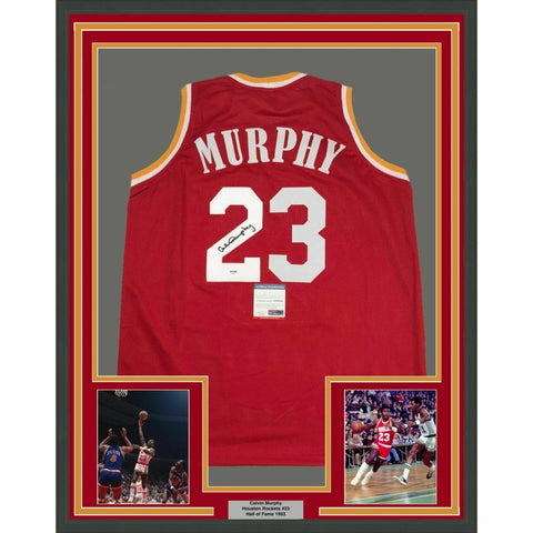 FRAMED Autographed/Signed CALVIN MURPHY 33x42 Houston Red Jersey PSA/DNA COA