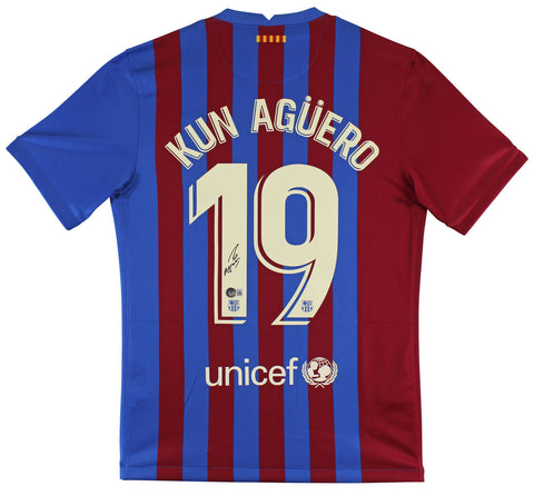 Barcelona Sergio Aguero Authentic Signed Blue & Red Nike Jersey Autographed BAS