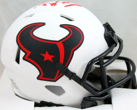 Phillip Lindsay Autographed Texans Lunar Speed Mini Helmet-Beckett W Holo *Red