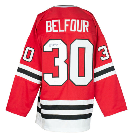 Ed Belfour Signed Custom Red Pro Style Hockey Jersey JSA ITP