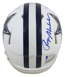 Cowboys Roger Staubach Authentic Signed Flat White Speed Mini Helmet BAS Witness
