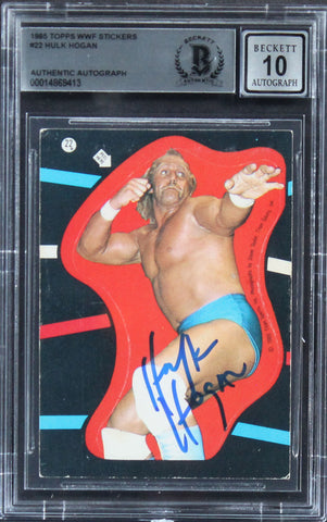 Hulk Hogan Authentic Signed 1985 Topps WWF Stickers #22 Card Auto 10 BAS Slabbed