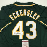 Autographed/Signed DENNIS ECKERSLEY Oakland Green Baseball Jersey JSA COA Auto