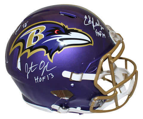 Ray Lewis, Jonathan Ogden & Ed Reed Signed Authentic Flash Helmet BAS 38900