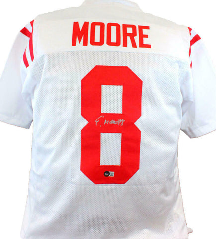 Elijah Moore Autographed White College Style Jersey - Beckett W Hologram *Silver