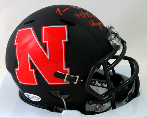 Tommie Frazier Autographed Nebraska AMP Mini Helmet w/Insc - Beckett W Auth *Red
