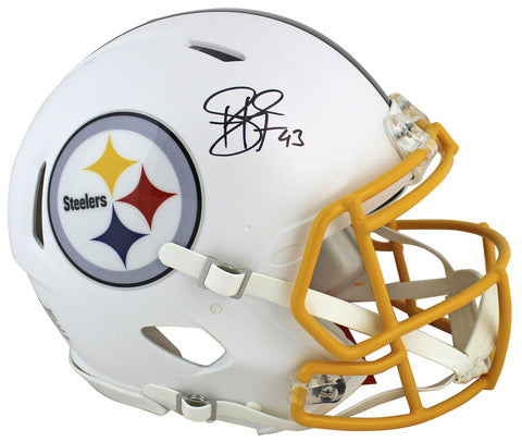 Steelers Troy Polamalu Signed Flat White Proline F/S Speed Helmet BAS Witnessed
