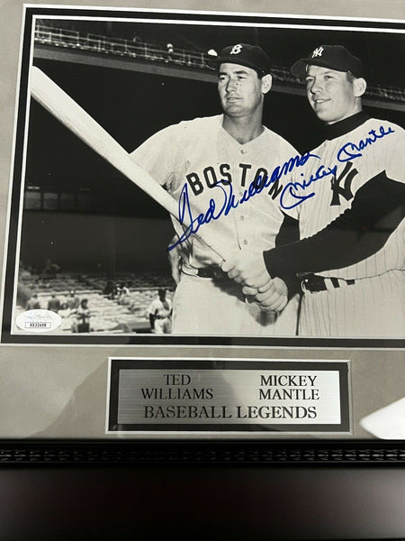 Ted Williams & Mickey Mantle Signed Autographed Photo Framed 14x17