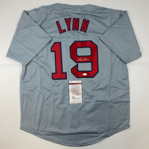 Autographed/Signed Fred Lynn Boston Grey Baseball Jersey JSA COA