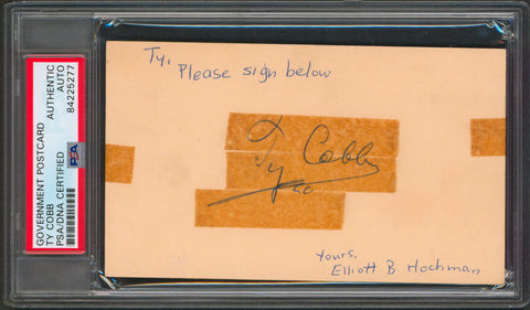 Tigers Ty Cobb Authentic Signed 3x5 Government Postcard PSA/DNA Slabbed