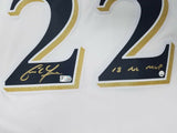 CHRISTIAN YELICH Autographed "18 NL MVP" Cool Base White Brewers Jersey STEINER