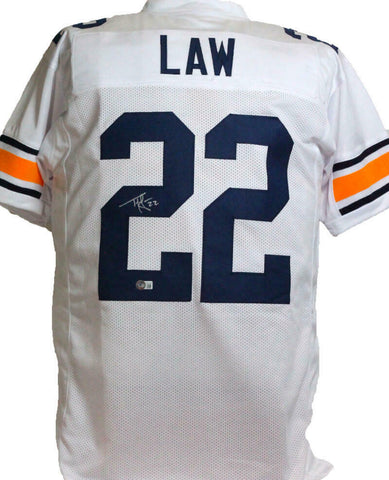 Ty Law Autographed White College Style Jersey- Beckett W *Silver