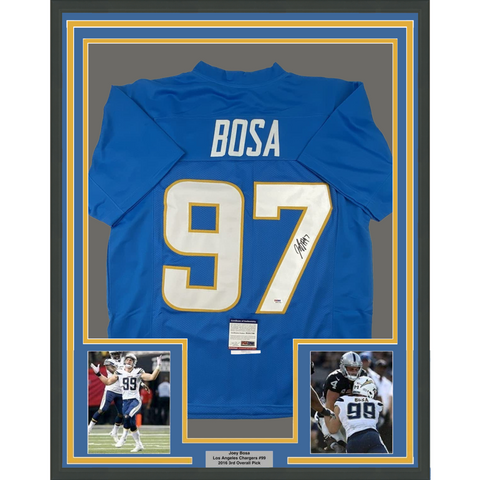 FRAMED Autographed/Signed JOEY BOSA 33x42 #97 Los Angeles LA Blue Jersey PSA COA