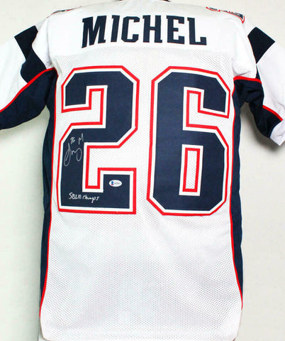 Sony Michel Autographed White Pro Style Jersey W/ SB Champs- Beckett W Auth *2