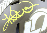 Kurt Warner Autographed Rams Salute to Service Speed Mini Helmet- Beckett W Holo