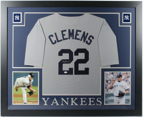 Roger Clemens Signed New York Yankees 35x43 Custom Framed Jersey (JSA COA)