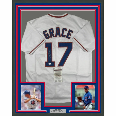 FRAMED Autographed/Signed MARK GRACE 33x42 Chicago White Baseball Jersey JSA COA