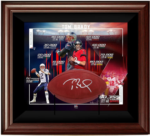 Tom Brady Buccaneers FRMD 28"x25"x8" NFL Passing Record Shadowbox w/Signed Ball