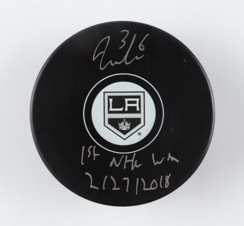 Jack Campbell Signed L.A. Kings Logo Puck Inscribed "1st NHL Win" & "2/27/2018