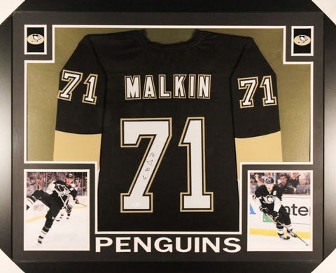 Evgeni Malkin Signed Pittsburgh Penguins 35x43 Custom Framed Jersey (JSA COA)