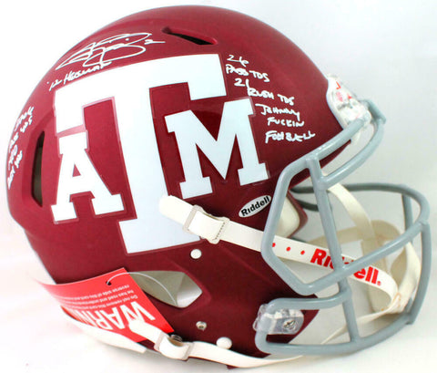 Johnny Manziel Signed A&M Maroon Speed Authentic F/S Helmet w/6 Insc- JSA W Auth