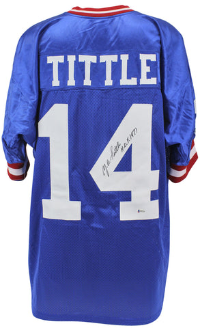 Giants Y.A. Tittle "HOF 1971" Signed Blue Apex Proline Jersey BAS #H92210