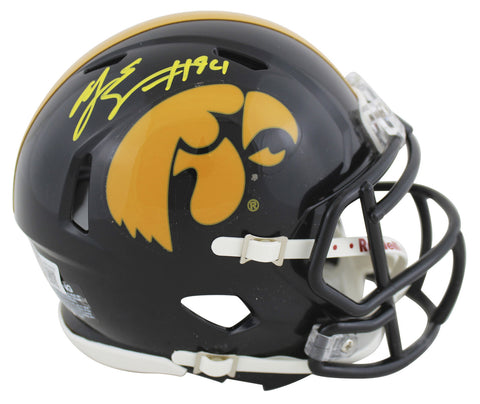 Iowa A.J. Epenesa Authentic Signed Black Speed Mini Helmet BAS Witnessed