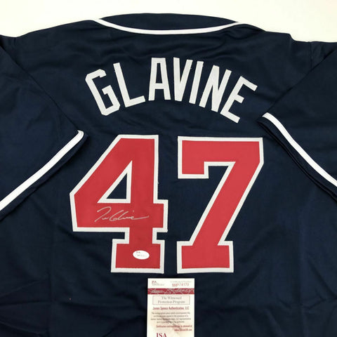 Autographed/Signed TOM GLAVINE Atlanta Blue Baseball Jersey JSA COA Auto