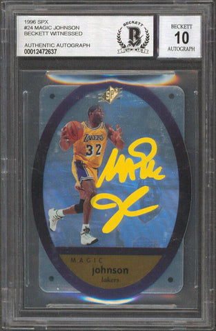 Lakers Magic Johnson Signed 1996 SPX #24 Card Auto Graded Gem 10! BAS Slabbed 2