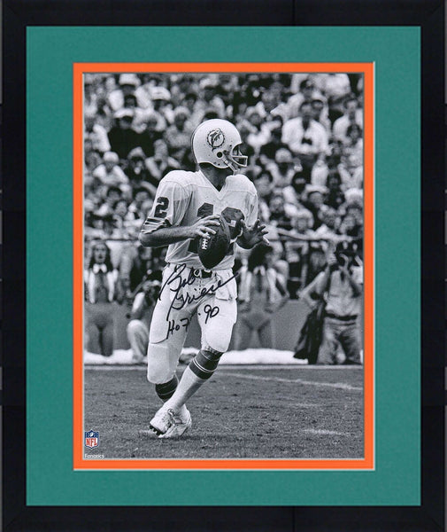 FRMD Bob Griese Dolphins Signed 16x20 Black & Wht Passing Photo w/"HOF 90"Inc