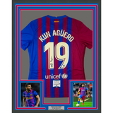 Framed Autographed/Signed Sergio Kun Aguero 33x42 FC Barcelona Jersey BAS COA