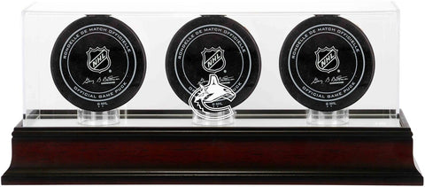 Vancouver Canucks Mahogany Three Hockey Puck Logo Display Case