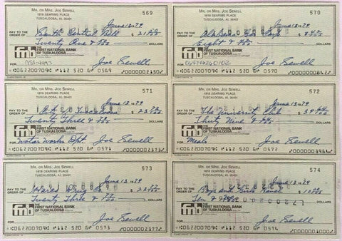 Joe Sewell Cleveland Indians Signed Personal Checks 569-574