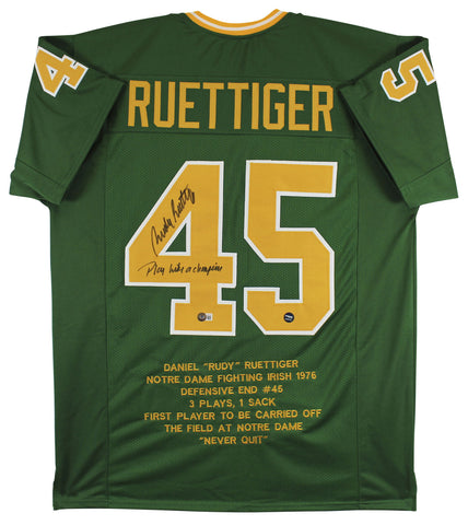 Notre Dame Rudy Ruettiger Authentic Signed Green Pro Style Jersey w Stat BAS Wit