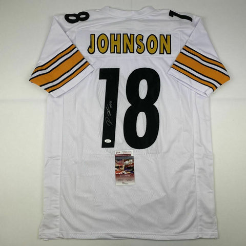 Autographed/Signed DIONTAE JOHNSON Pittsburgh White Football Jersey JSA COA Auto