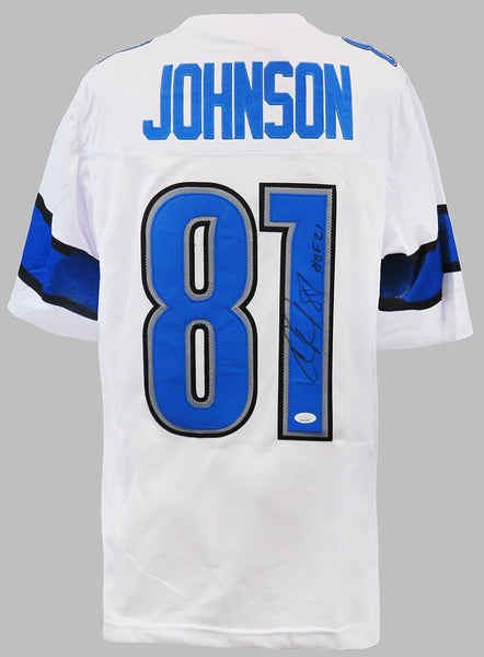 Calvin Johnson (LIONS) Signed White Custom Football Jersey w/HOF'21 - (JSA COA)