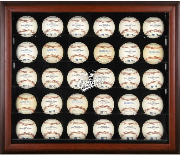 Orioles Logo Mahogany Framed 30-Ball Display Case - Fanatics