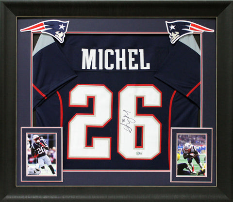 Sony Michel Authentic Signed Navy Blue Pro Style Framed Jersey BAS Witnessed