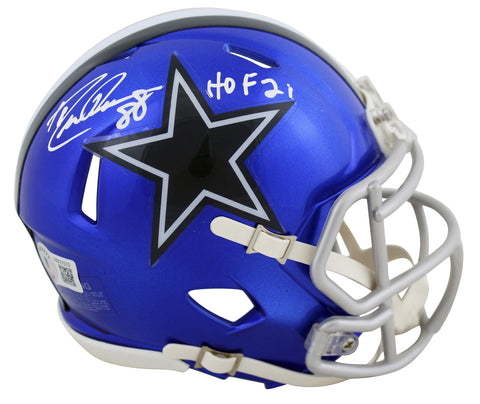 Cowboys Drew Pearson "HOF 21" Authentic Signed Flash Speed Mini Helmet BAS Wit