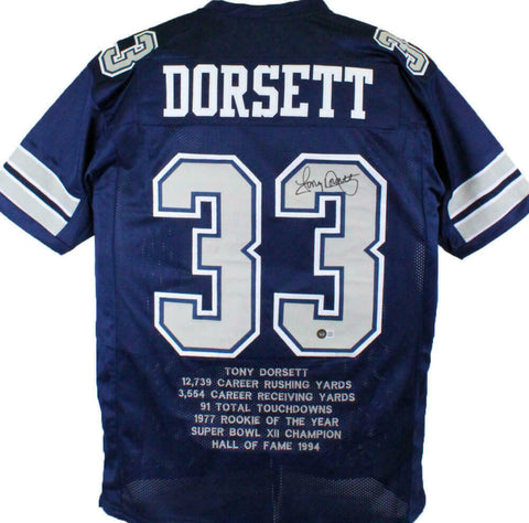 Tony Dorsett Autographed Blue/Grey Pro Style Stat Jersey- Beckett W Hologram