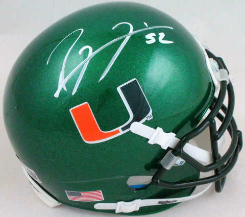 Ray Lewis Autographed Miami Hurricanes Green Schutt Mini Helmet- Beckett W Holo