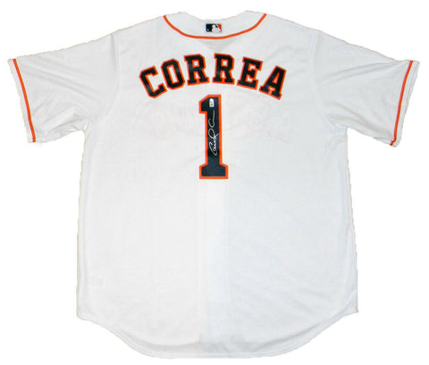 CARLOS CORREA SIGNED AUTOGRAPHED HOUSTON ASTROS WHITE MAJESTIC JERSEY MLB HOLO