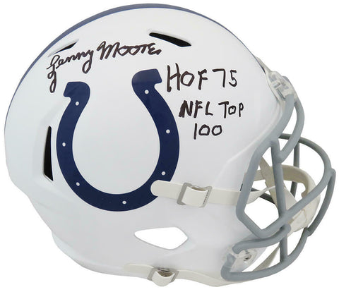 Lenny Moore Signed Colts Riddell F/S Speed Rep Helmet w/HOF'75, Top 100 (SS COA)