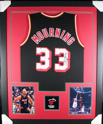 ALONZO MOURNING (Heat black TOWER) Signed Autographed Framed Jersey PSA