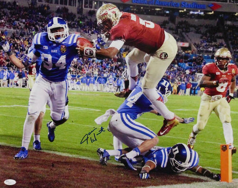 Jameis Winston Signed Seminoles 16x20 Jumping Over For Score Photo - JSA Auth