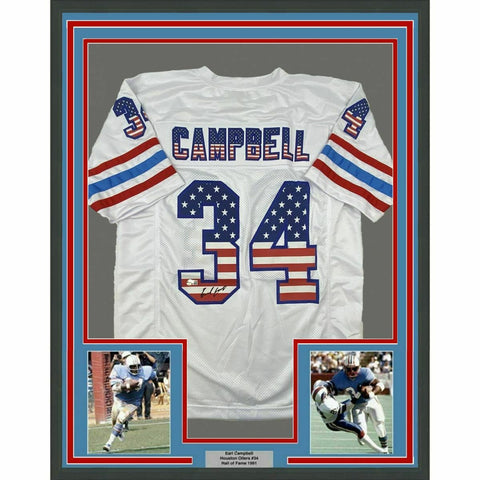 FRAMED Autographed/Signed EARL CAMPBELL 33x42 White USA Football Jersey BAS COA